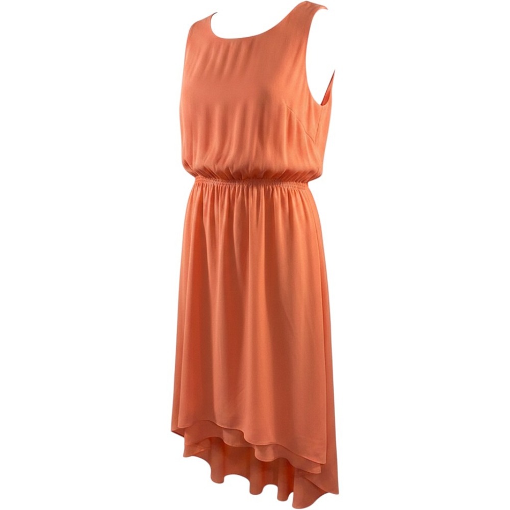 White House Black Market WHBM A-Line Dress Coral Pink Sleeveless SZ 6 Hi Low Hem